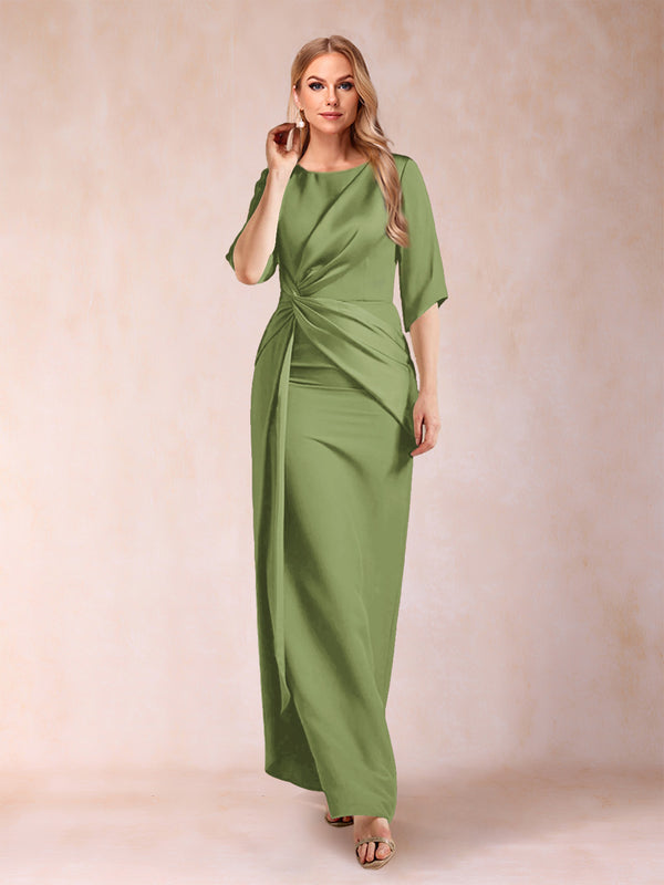 Sheath/Column Scoop Half Sleeves Mother of the Bride Dresses with Ruched