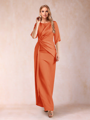 Sheath/Column Scoop Half Sleeves Mother of the Bride Dresses with Ruched