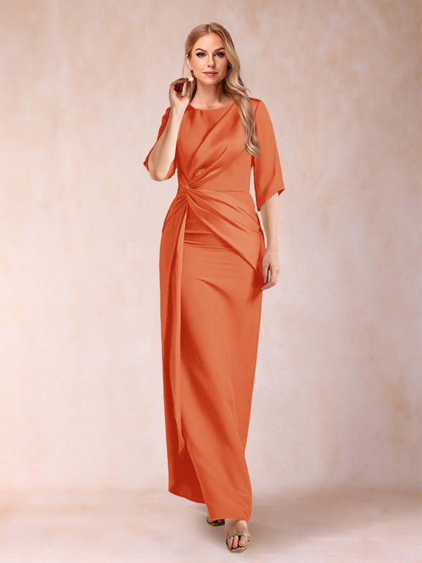 Sheath/Column Scoop Half Sleeves Mother of the Bride Dresses with Ruched