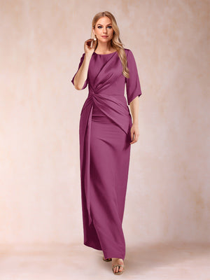 Sheath/Column Scoop Half Sleeves Mother of the Bride Dresses with Ruched