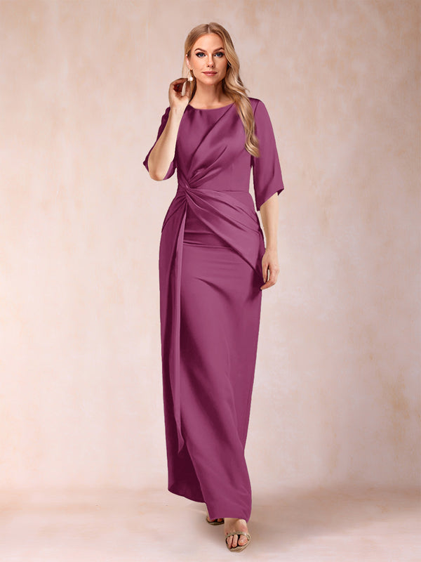 Sheath/Column Scoop Half Sleeves Mother of the Bride Dresses with Ruched