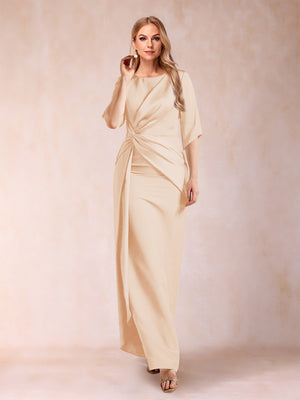 Sheath/Column Scoop Half Sleeves Mother of the Bride Dresses with Ruched