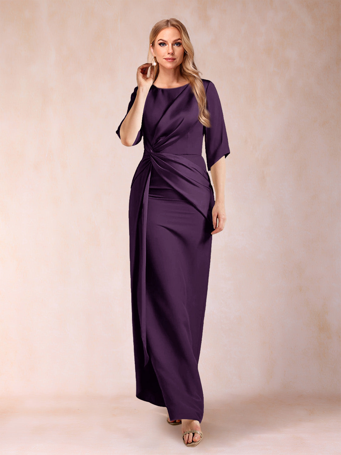 Sheath/Column Scoop Half Sleeves Mother of the Bride Dresses with Ruched