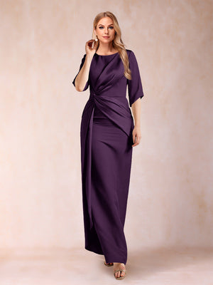 Sheath/Column Scoop Half Sleeves Mother of the Bride Dresses with Ruched