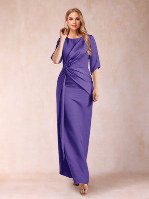 Sheath/Column Scoop Half Sleeves Mother of the Bride Dresses with Ruched