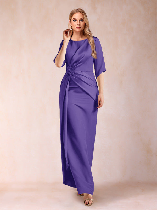 Sheath/Column Scoop Half Sleeves Mother of the Bride Dresses with Ruched