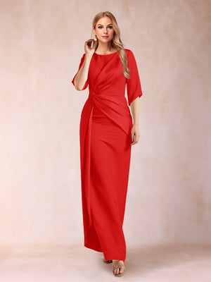 Sheath/Column Scoop Half Sleeves Mother of the Bride Dresses with Ruched