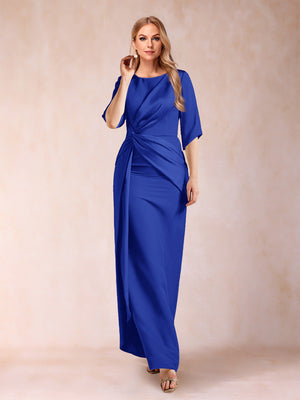 Sheath/Column Scoop Half Sleeves Mother of the Bride Dresses with Ruched