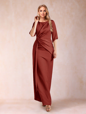 Sheath/Column Scoop Half Sleeves Mother of the Bride Dresses with Ruched