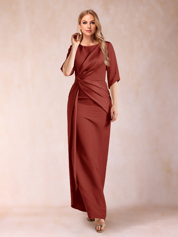 Sheath/Column Scoop Half Sleeves Mother of the Bride Dresses with Ruched