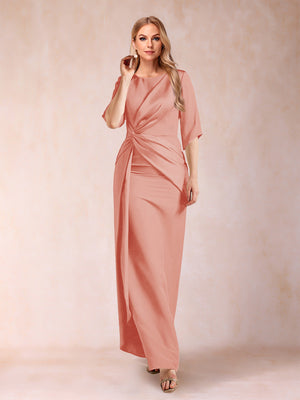 Sheath/Column Scoop Half Sleeves Mother of the Bride Dresses with Ruched