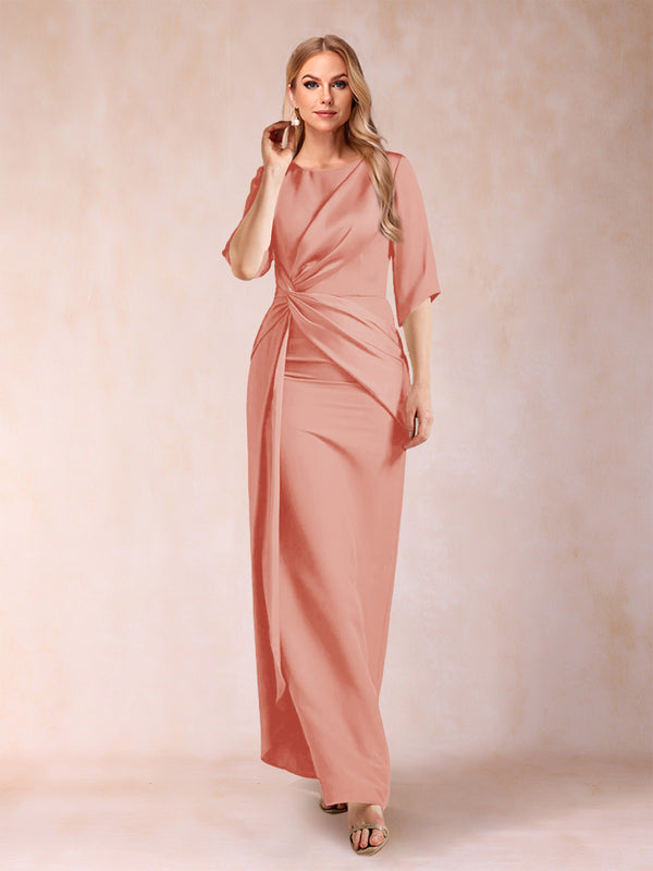 Sheath/Column Scoop Half Sleeves Mother of the Bride Dresses with Ruched