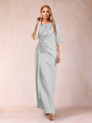 Sheath/Column Scoop Half Sleeves Mother of the Bride Dresses with Ruched