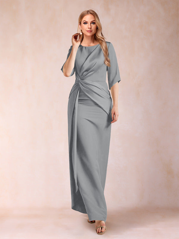 Sheath/Column Scoop Half Sleeves Mother of the Bride Dresses with Ruched