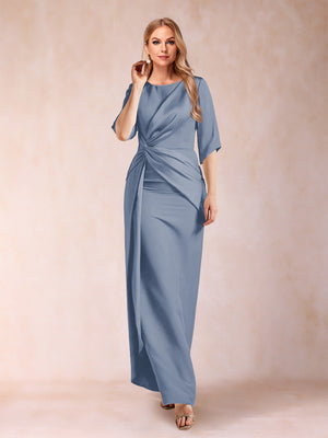 Sheath/Column Scoop Half Sleeves Mother of the Bride Dresses with Ruched