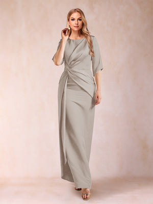 Sheath/Column Scoop Half Sleeves Mother of the Bride Dresses with Ruched