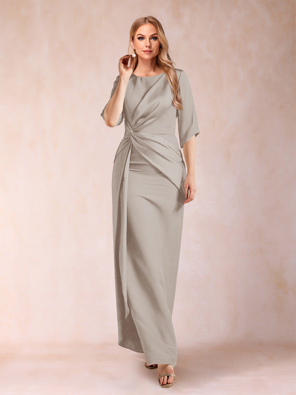 Sheath/Column Scoop Half Sleeves Mother of the Bride Dresses with Ruched
