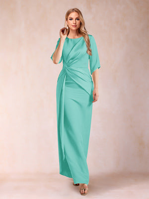 Sheath/Column Scoop Half Sleeves Mother of the Bride Dresses with Ruched