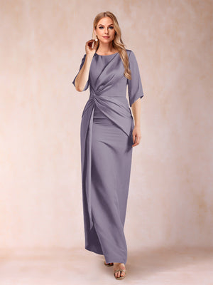 Sheath/Column Scoop Half Sleeves Mother of the Bride Dresses with Ruched