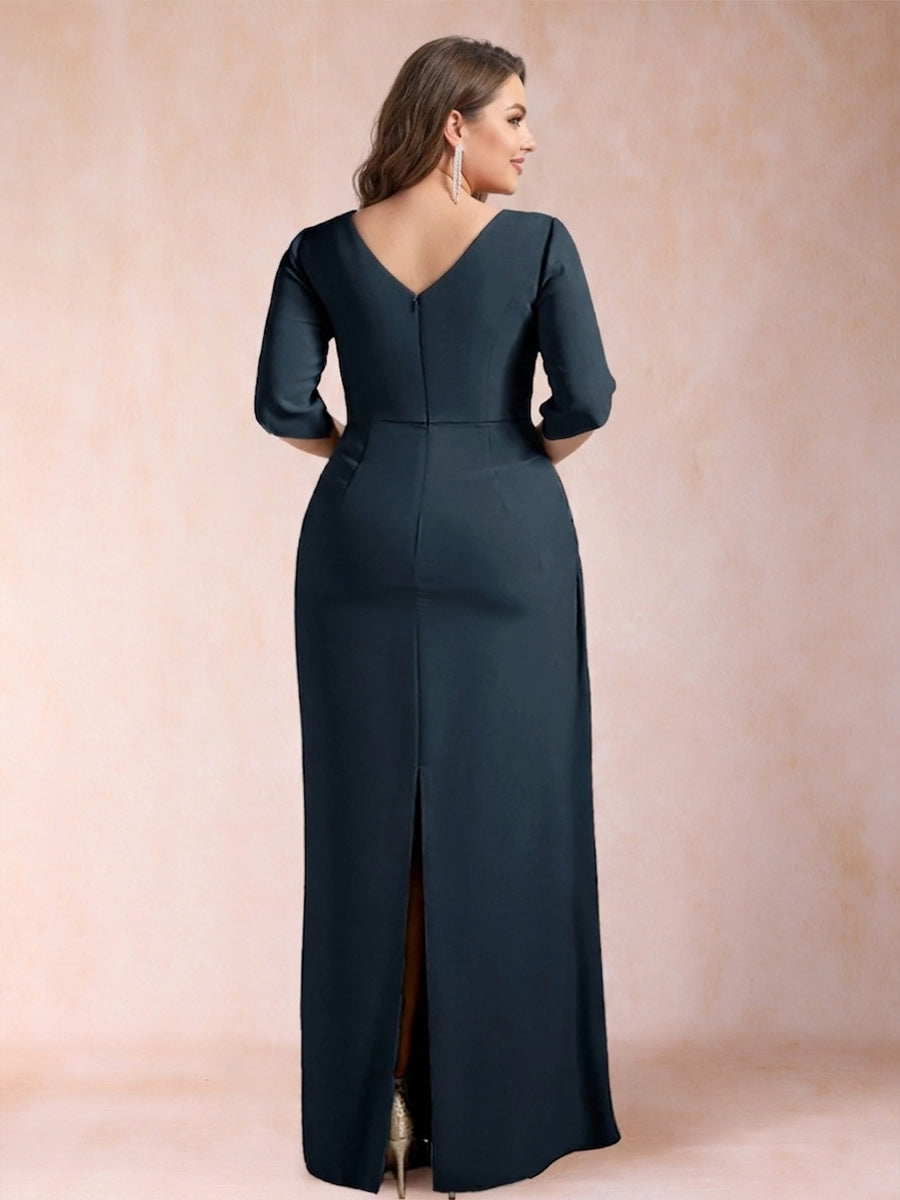 Sheath/Column Scoop Half Sleeves Plus Size Mother of the Bride Dresses with Ruched