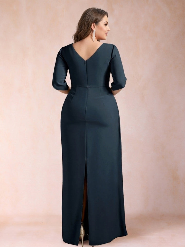 Sheath/Column Scoop Half Sleeves Plus Size Mother of the Bride Dresses with Ruched
