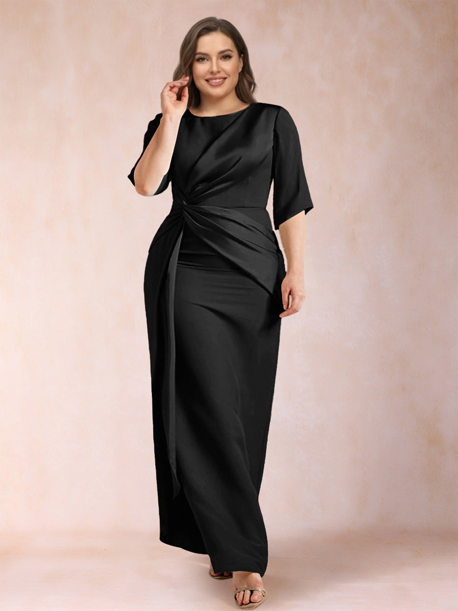 Sheath/Column Scoop Half Sleeves Plus Size Mother of the Bride Dresses with Ruched