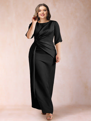 Sheath/Column Scoop Half Sleeves Plus Size Mother of the Bride Dresses with Ruched