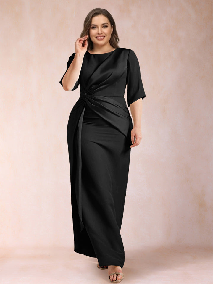 Sheath/Column Scoop Half Sleeves Plus Size Mother of the Bride Dresses with Ruched