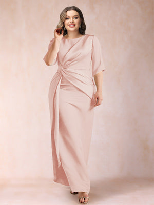 Sheath/Column Scoop Half Sleeves Plus Size Mother of the Bride Dresses with Ruched