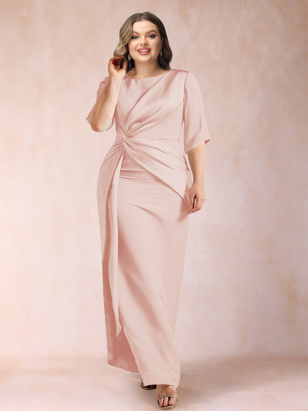 Sheath/Column Scoop Half Sleeves Plus Size Mother of the Bride Dresses with Ruched