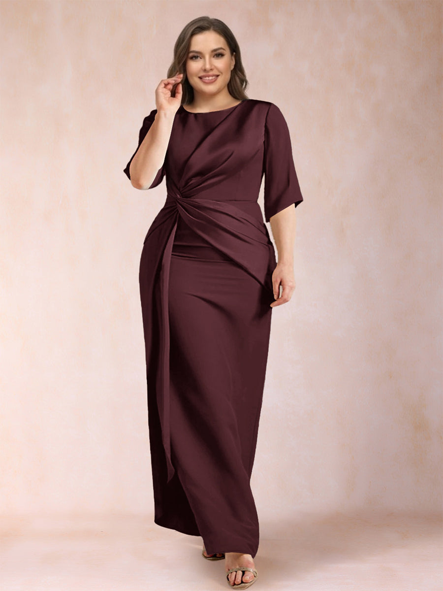 Sheath/Column Scoop Half Sleeves Plus Size Mother of the Bride Dresses with Ruched
