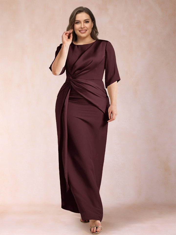 Sheath/Column Scoop Half Sleeves Plus Size Mother of the Bride Dresses with Ruched