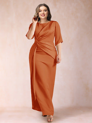 Sheath/Column Scoop Half Sleeves Plus Size Mother of the Bride Dresses with Ruched