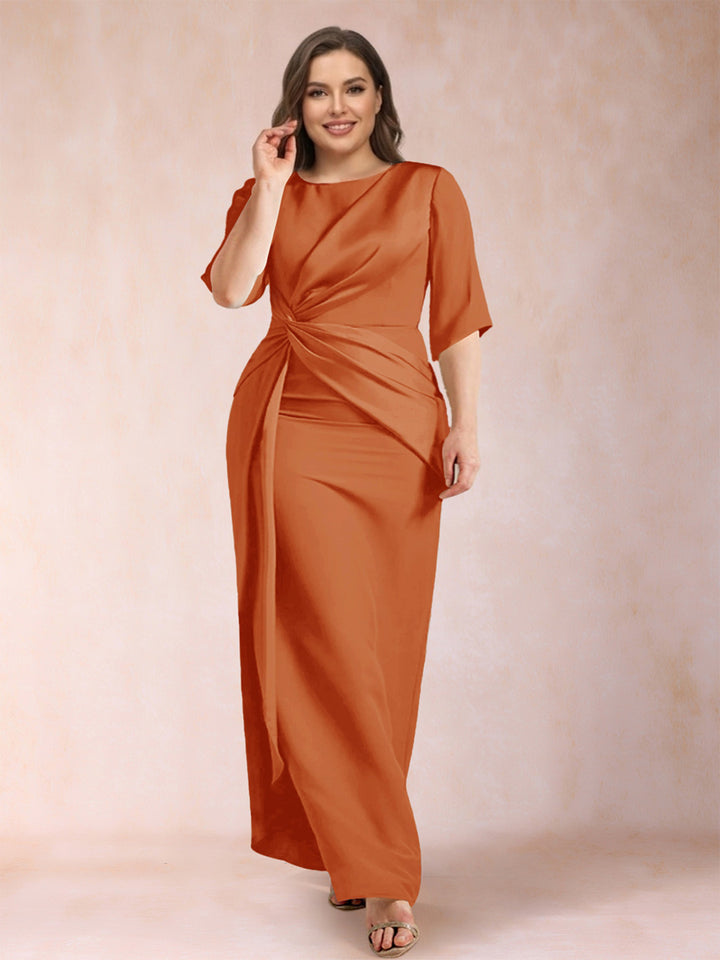 Sheath/Column Scoop Half Sleeves Plus Size Mother of the Bride Dresses with Ruched