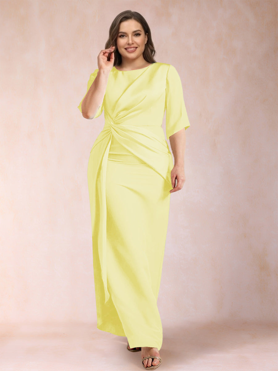 Sheath/Column Scoop Half Sleeves Plus Size Mother of the Bride Dresses with Ruched