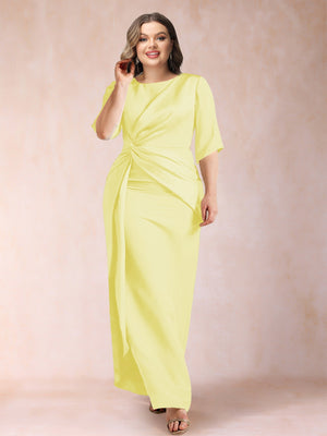 Sheath/Column Scoop Half Sleeves Plus Size Mother of the Bride Dresses with Ruched