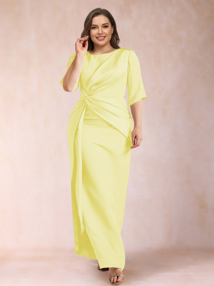 Sheath/Column Scoop Half Sleeves Plus Size Mother of the Bride Dresses with Ruched