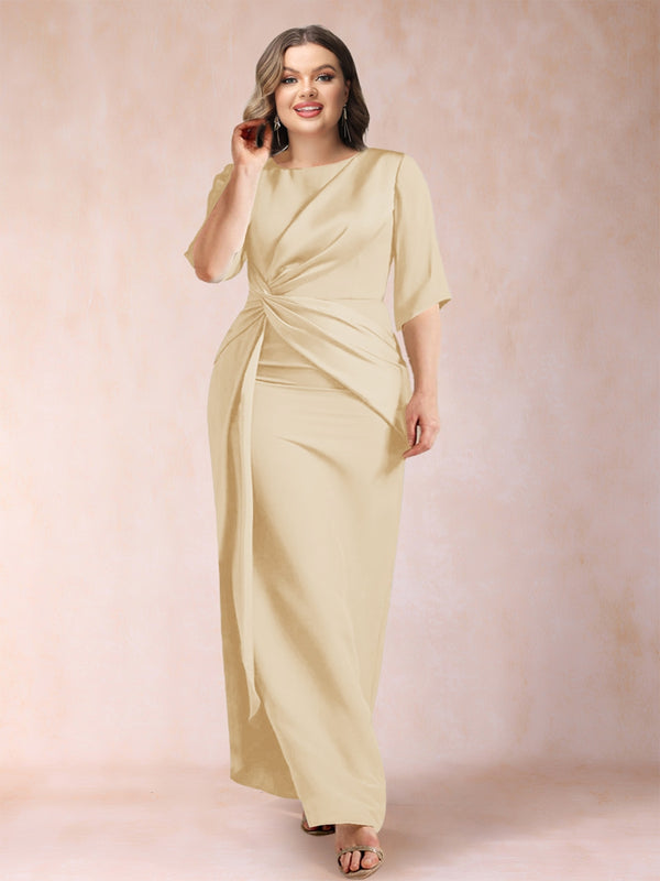 Sheath/Column Scoop Half Sleeves Plus Size Mother of the Bride Dresses with Ruched