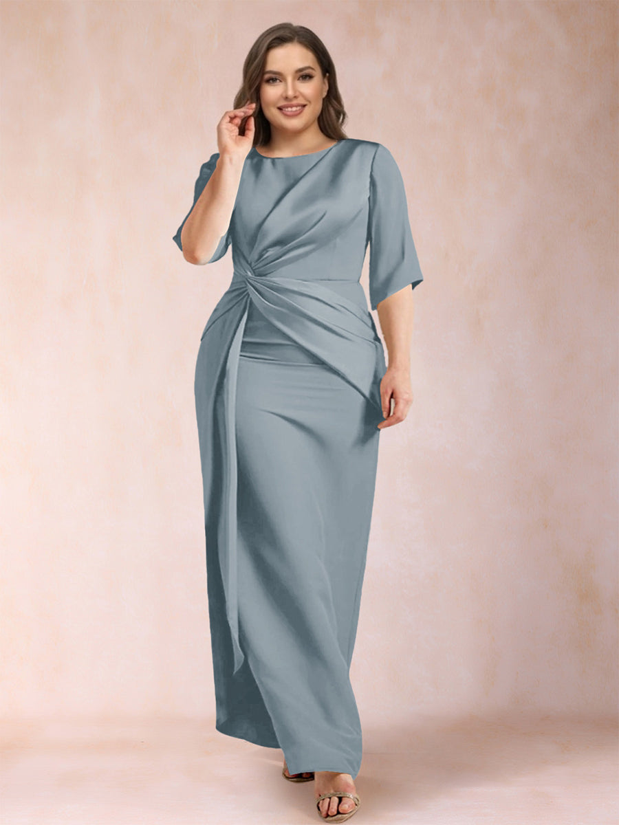 Sheath/Column Scoop Half Sleeves Plus Size Mother of the Bride Dresses with Ruched