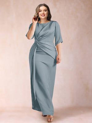 Sheath/Column Scoop Half Sleeves Plus Size Mother of the Bride Dresses with Ruched