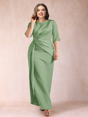 Sheath/Column Scoop Half Sleeves Plus Size Mother of the Bride Dresses with Ruched