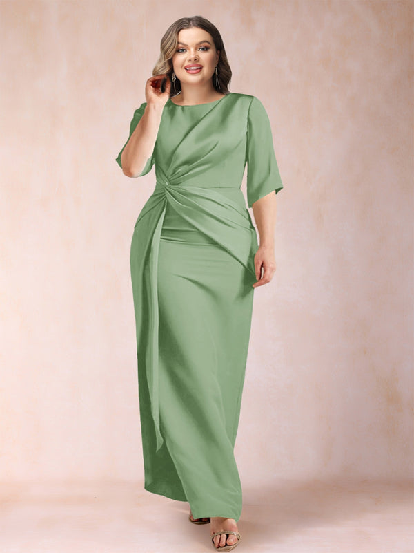 Sheath/Column Scoop Half Sleeves Plus Size Mother of the Bride Dresses with Ruched
