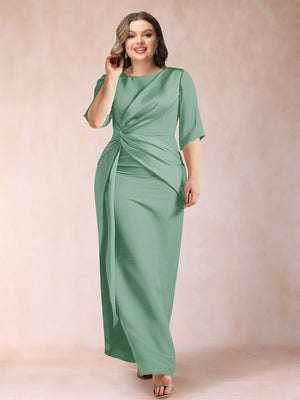 Sheath/Column Scoop Half Sleeves Plus Size Mother of the Bride Dresses with Ruched