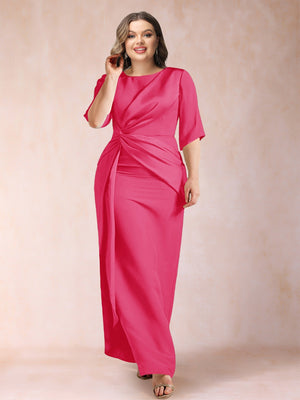 Sheath/Column Scoop Half Sleeves Plus Size Mother of the Bride Dresses with Ruched