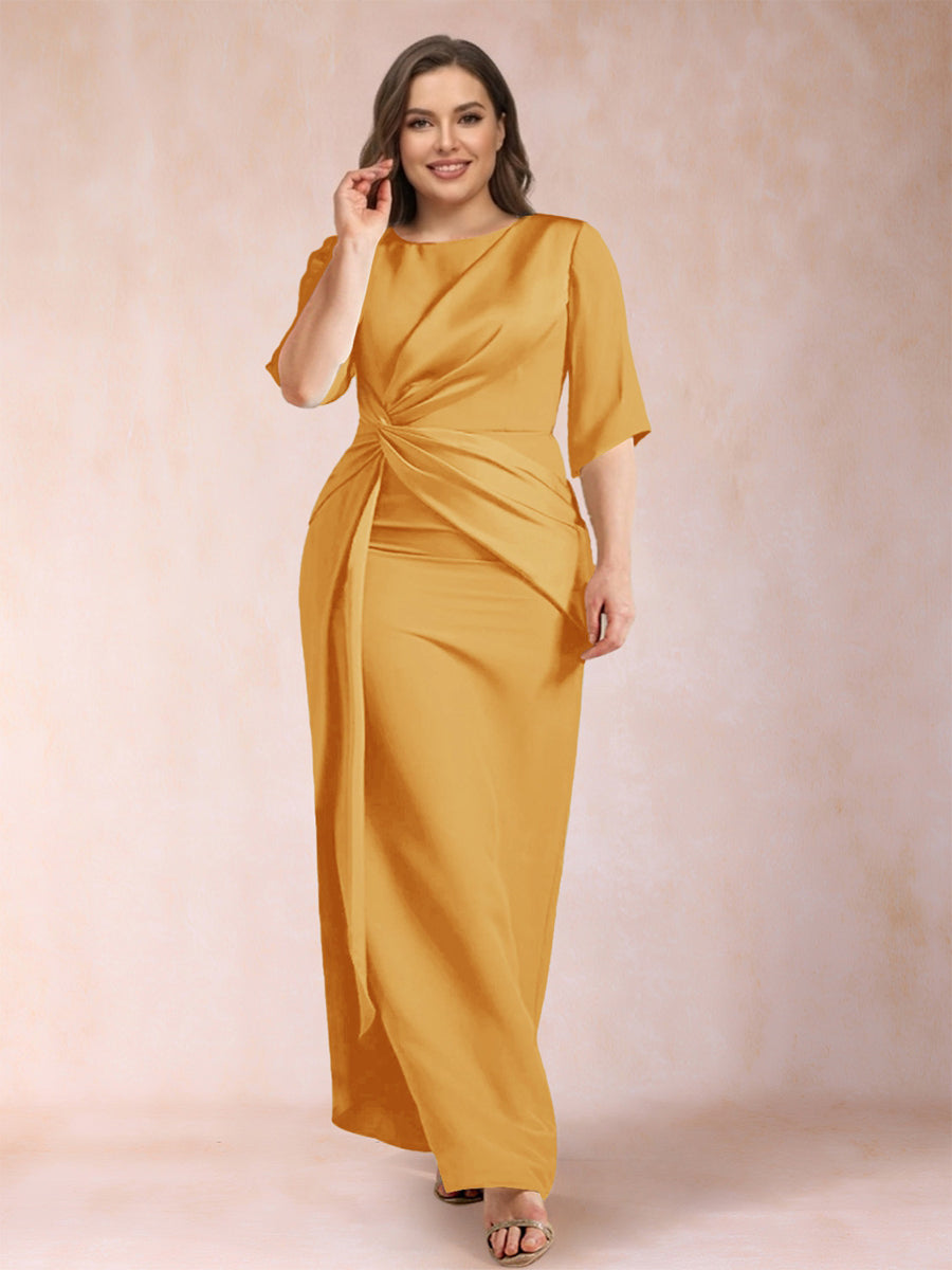 Sheath/Column Scoop Half Sleeves Plus Size Mother of the Bride Dresses with Ruched