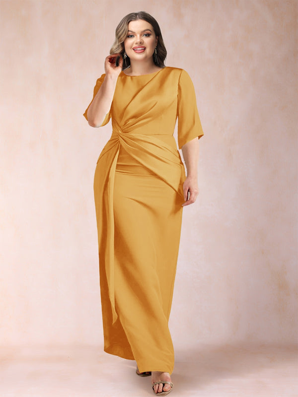 Sheath/Column Scoop Half Sleeves Plus Size Mother of the Bride Dresses with Ruched