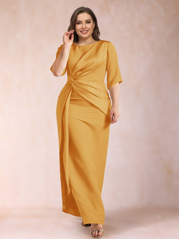Sheath/Column Scoop Half Sleeves Plus Size Mother of the Bride Dresses with Ruched