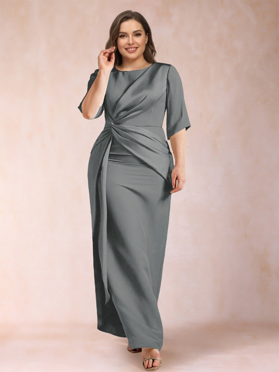 Sheath/Column Scoop Half Sleeves Plus Size Mother of the Bride Dresses with Ruched