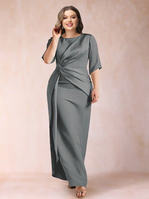 Sheath/Column Scoop Half Sleeves Plus Size Mother of the Bride Dresses with Ruched