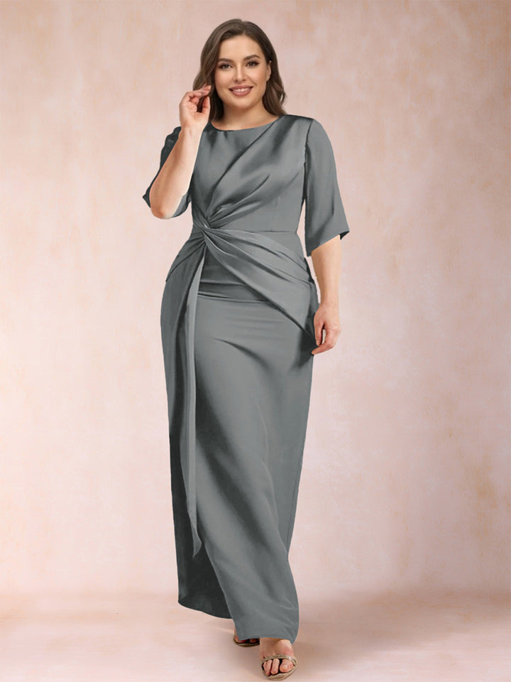 Sheath/Column Scoop Half Sleeves Plus Size Mother of the Bride Dresses with Ruched